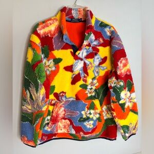POLO RALPH LAUREN FLORAL PRINT HIGH PILE FLEECE 1/4 ZIP PULLOVER
